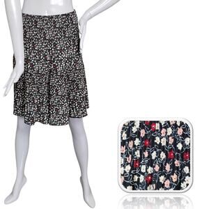 Elodie Plisse Skirt Size XS Black with Ditsy Floral Print Made in France